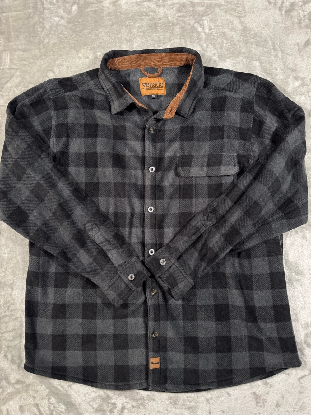 Venado Bonfire Fleece Flannel Shirt Men's XXL Soft Cozy Warm Plaid Charcoal